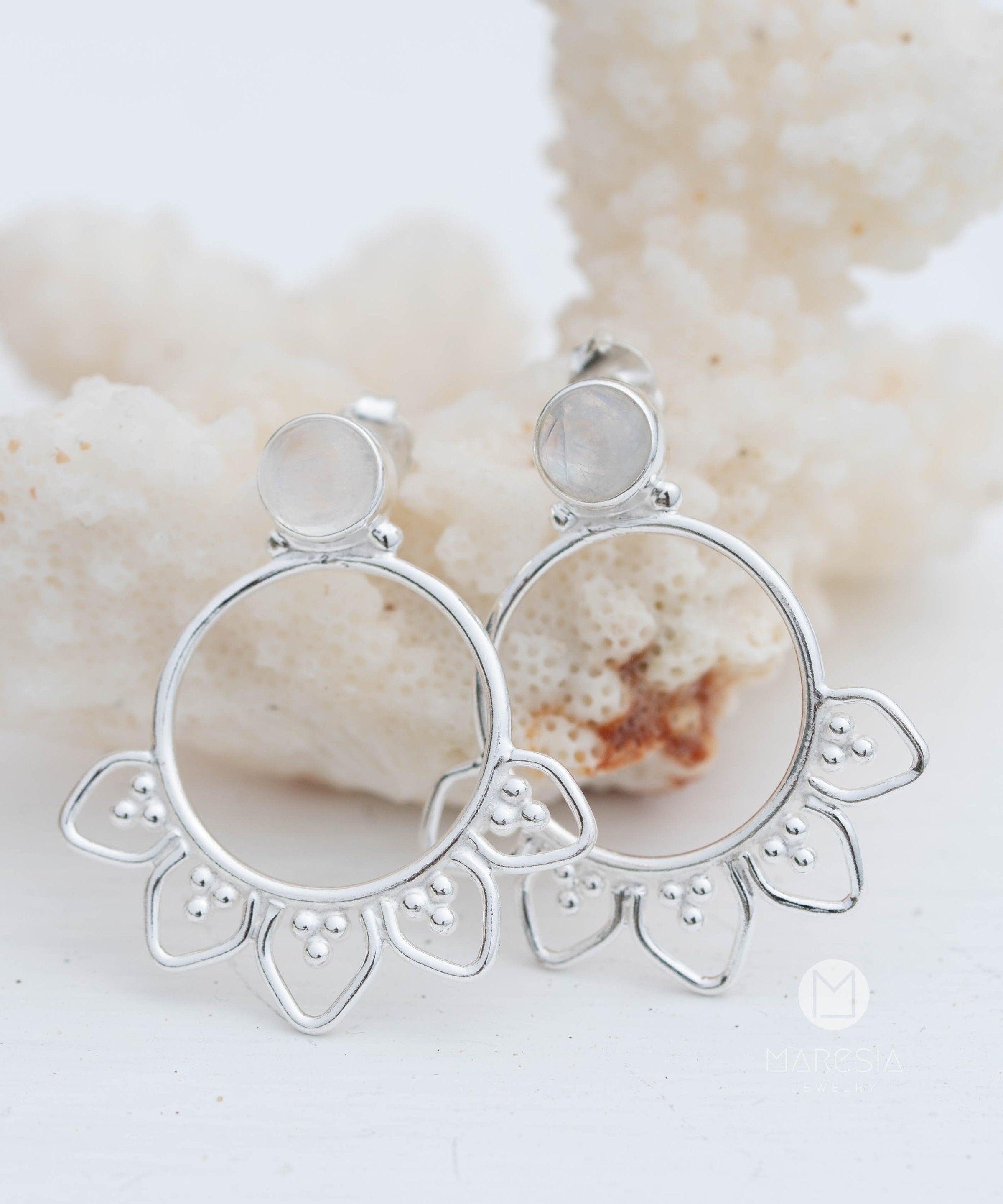 Labradorite or Moonstone Earrings ~ Sterling Silver 925  ~ Gemstone ~ Post ~ Stud ~Handmade ~ Jewelry ~ Gift For Her ~ Maresia ME156A