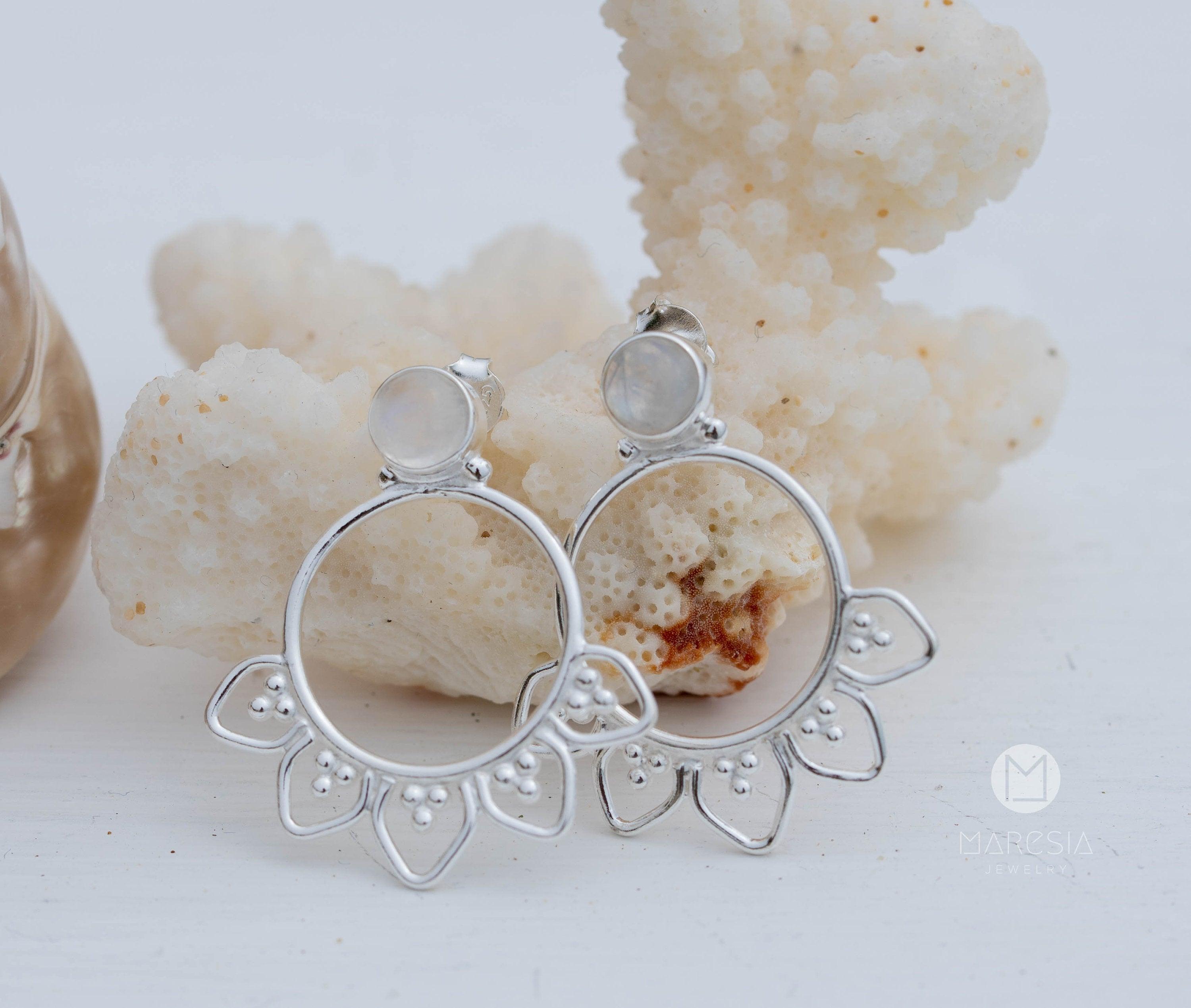 Labradorite or Moonstone Earrings ~ Sterling Silver 925  ~ Gemstone ~ Post ~ Stud ~Handmade ~ Jewelry ~ Gift For Her ~ Maresia ME156A