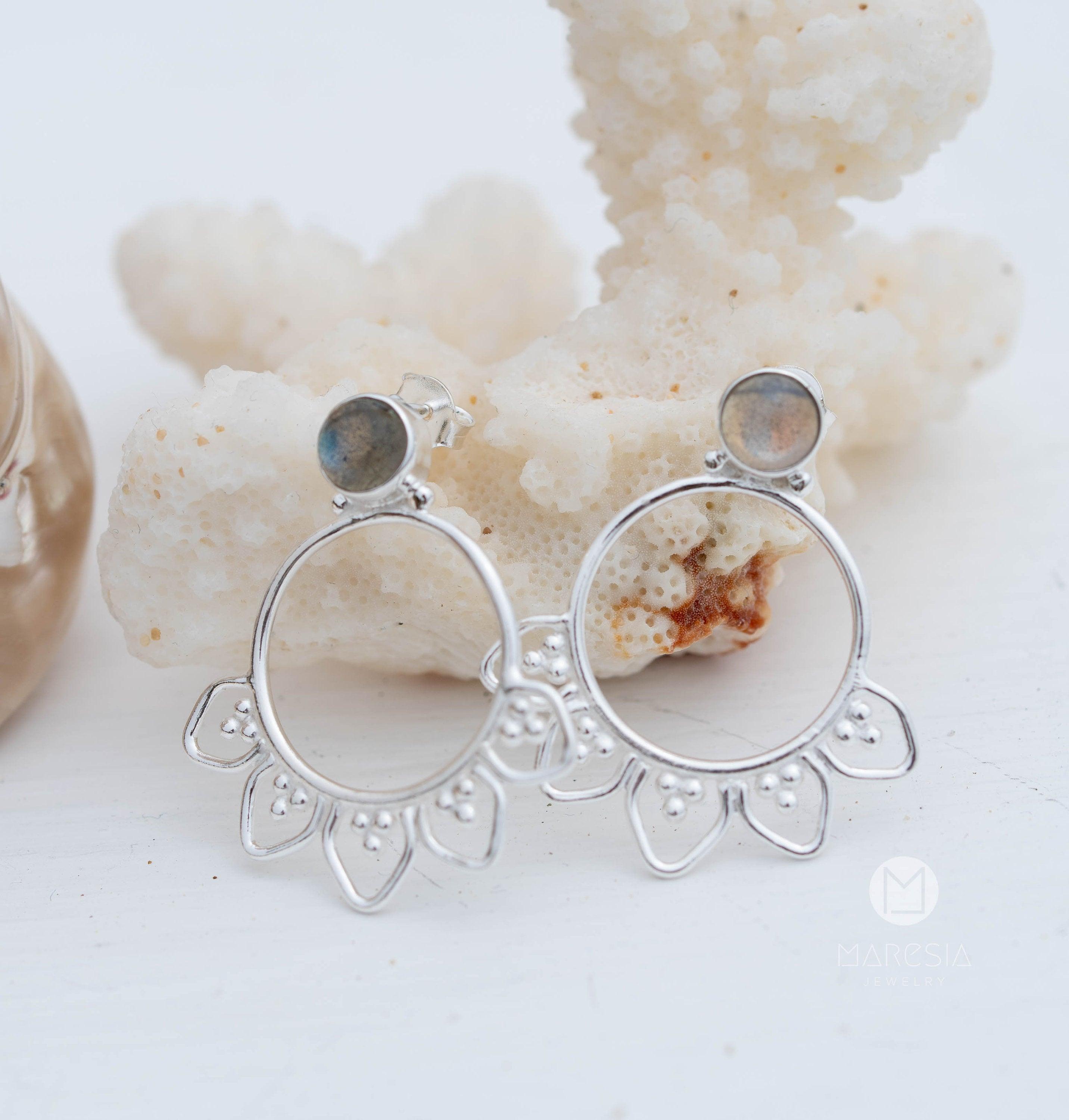 Labradorite or Moonstone Earrings ~ Sterling Silver 925  ~ Gemstone ~ Post ~ Stud ~Handmade ~ Jewelry ~ Gift For Her ~ Maresia ME156A
