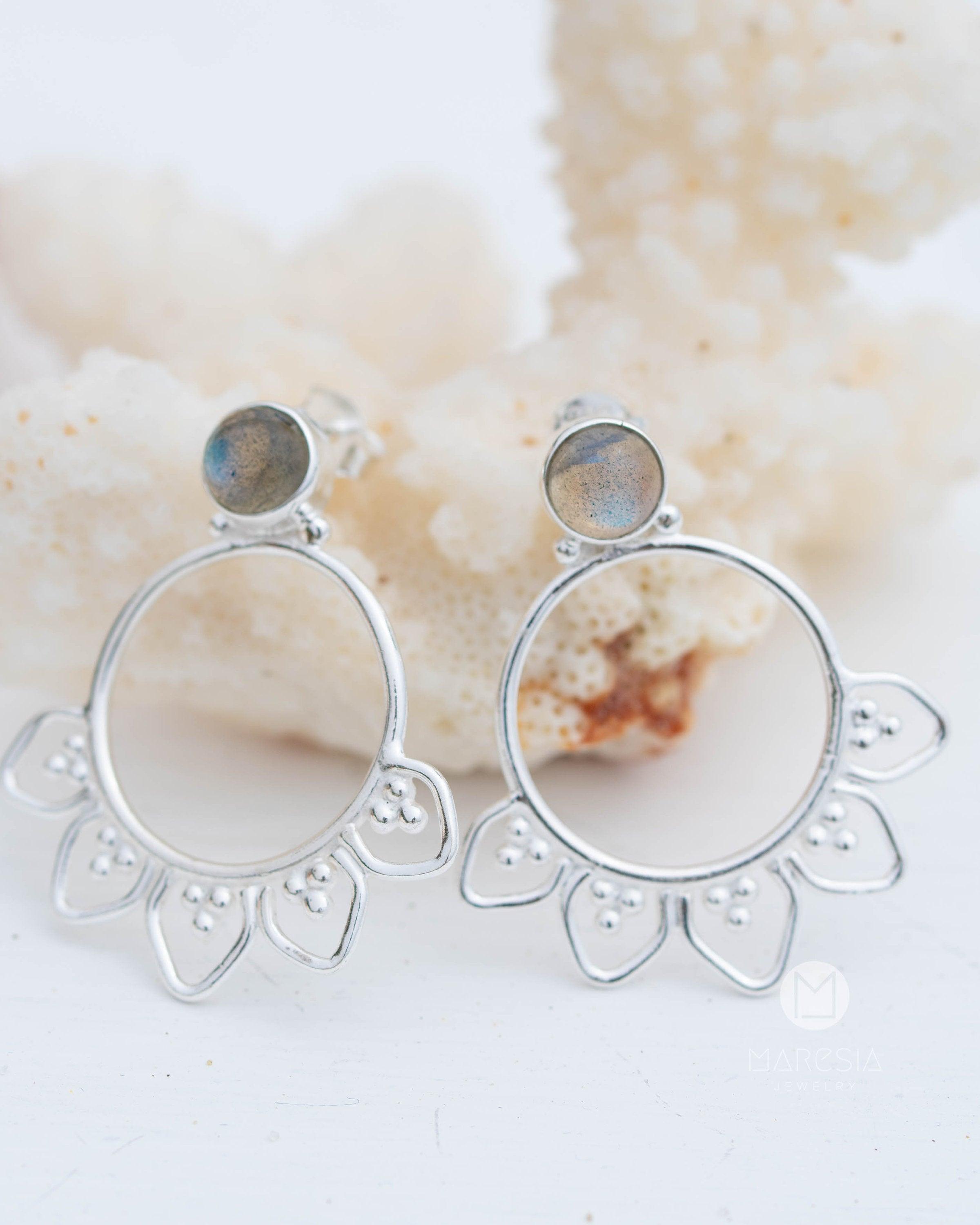 Labradorite or Moonstone Earrings ~ Sterling Silver 925  ~ Gemstone ~ Post ~ Stud ~Handmade ~ Jewelry ~ Gift For Her ~ Maresia ME156A