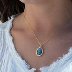 Labradorite, Pink Moonstone, Black Onyx, Aventurine & Aqua Chalcedony Necklace ~ Tear Drop ~ Gold Plated over Sterling Silver~MN149