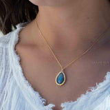 Labradorite, Pink Moonstone, Black Onyx, Aventurine & Aqua Chalcedony Necklace ~ Tear Drop ~ Gold Plated over Sterling Silver~MN149