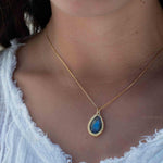 Labradorite, Pink Moonstone, Black Onyx, Aventurine & Aqua Chalcedony Necklace ~ Tear Drop ~ Gold Plated over Sterling Silver~MN149
