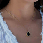Labradorite, Pink Moonstone, Black Onyx, Aventurine & Aqua Chalcedony Necklace ~ Tear Drop ~ Gold Plated over Sterling Silver~MN149