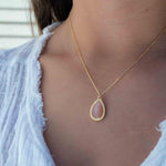 Labradorite, Pink Moonstone, Black Onyx, Aventurine & Aqua Chalcedony Necklace ~ Tear Drop ~ Gold Plated over Sterling Silver~MN149