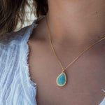 Labradorite, Pink Moonstone, Black Onyx, Aventurine & Aqua Chalcedony Necklace ~ Tear Drop ~ Gold Plated over Sterling Silver~MN149