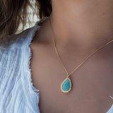Labradorite, Pink Moonstone, Black Onyx, Aventurine & Aqua Chalcedony Necklace ~ Tear Drop ~ Gold Plated over Sterling Silver~MN149