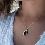 Labradorite, Pink Moonstone, Black Onyx, Aventurine & Aqua Chalcedony Necklace ~ Tear Drop ~ Gold Plated over Sterling Silver~MN149