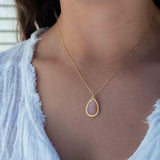 Labradorite, Pink Moonstone, Black Onyx, Aventurine & Aqua Chalcedony Necklace ~ Tear Drop ~ Gold Plated over Sterling Silver~MN149