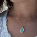 Labradorite, Pink Moonstone, Black Onyx, Aventurine & Aqua Chalcedony Necklace ~ Tear Drop ~ Gold Plated over Sterling Silver~MN149