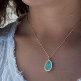 Labradorite, Pink Moonstone, Black Onyx, Aventurine & Aqua Chalcedony Necklace ~ Tear Drop ~ Gold Plated over Sterling Silver~MN149