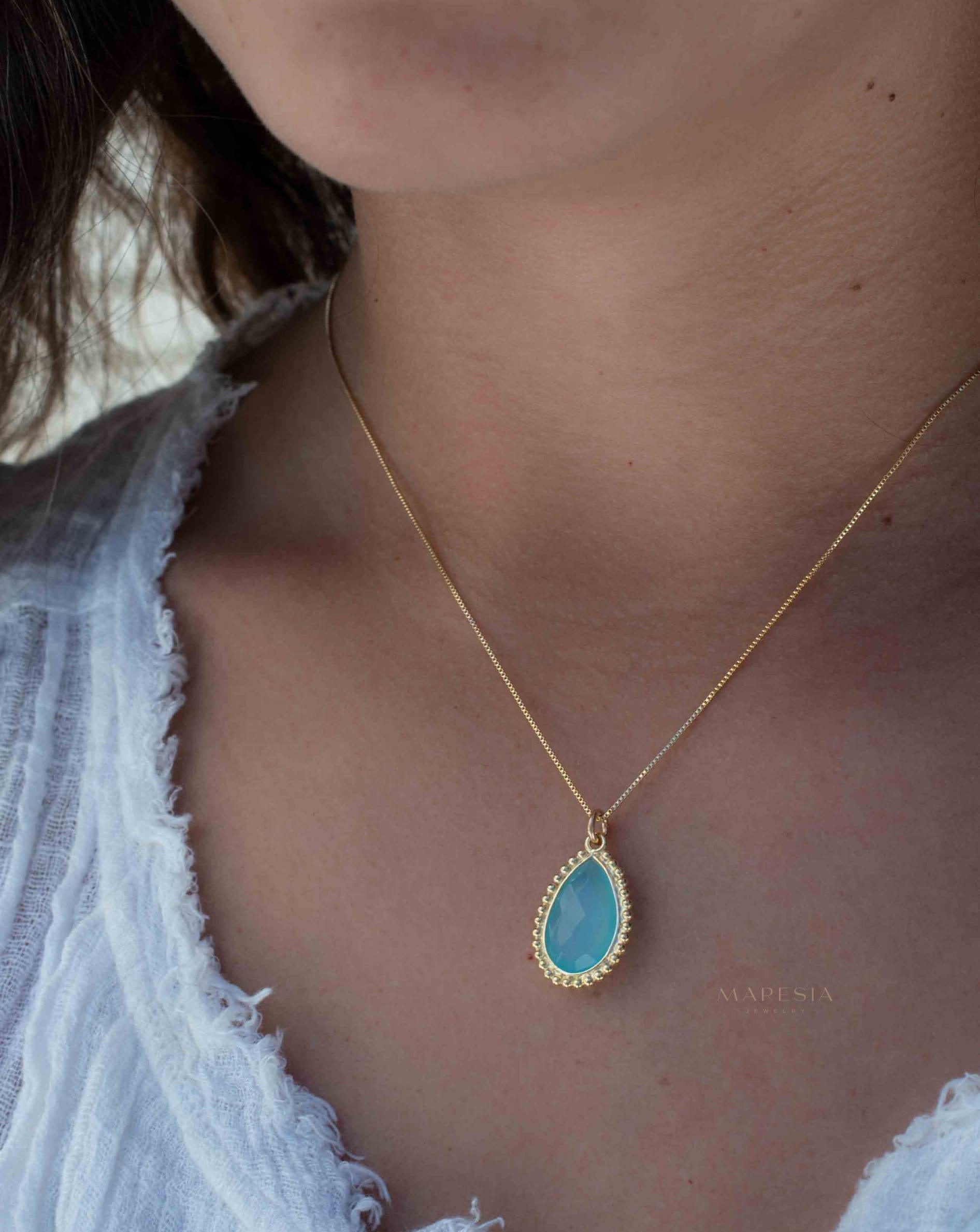 Labradorite, Pink Moonstone, Black Onyx, Aventurine & Aqua Chalcedony Necklace ~ Tear Drop ~ Gold Plated over Sterling Silver~MN149