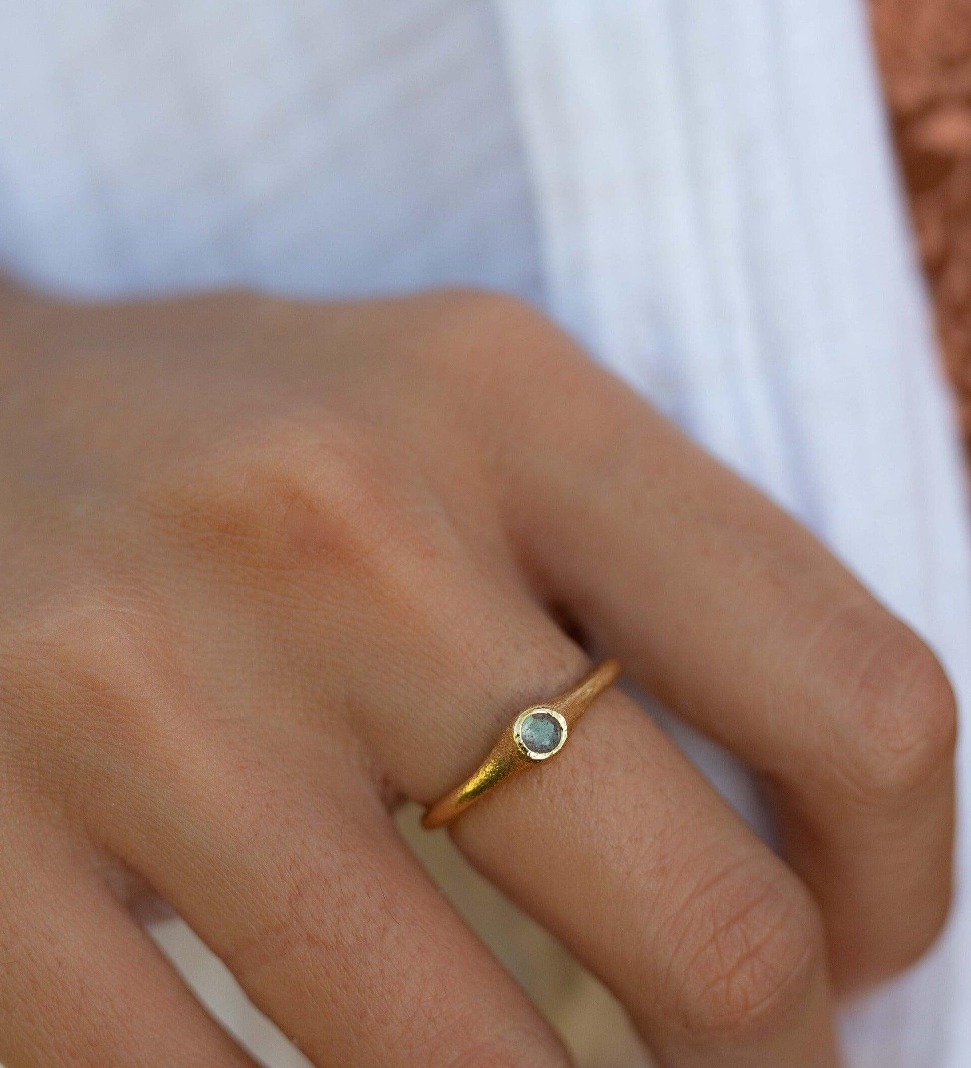 Labradorite Ring~ Gemstone ~ Round~ Stackable~ Natural ~ 18k Gold Plated ~ Jewelry ~ Handmade~February Birthstone ~MR333