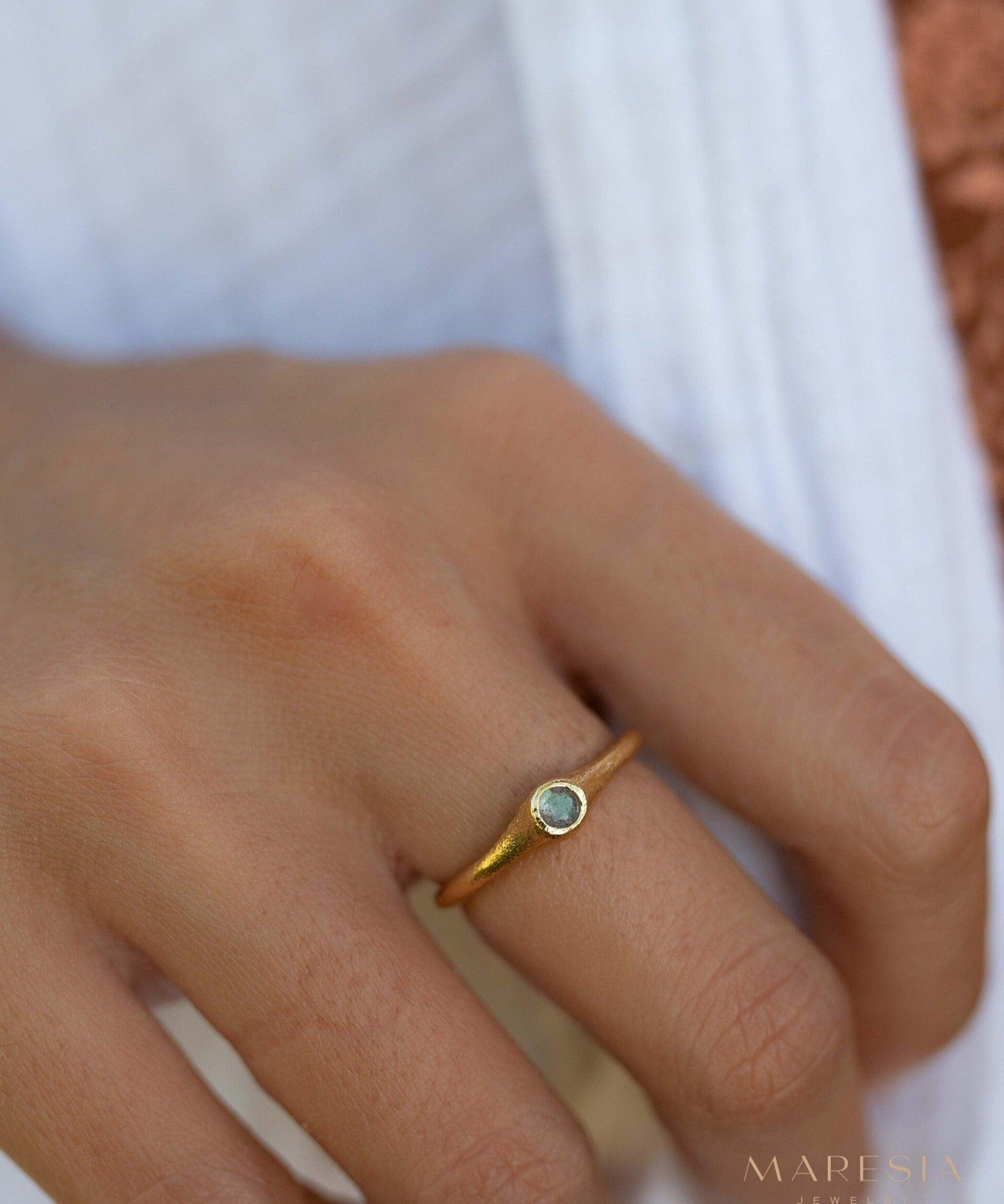 Labradorite Ring~ Gemstone ~ Round~ Stackable~ Natural ~ 18k Gold Plated ~ Jewelry ~ Handmade~February Birthstone ~MR333