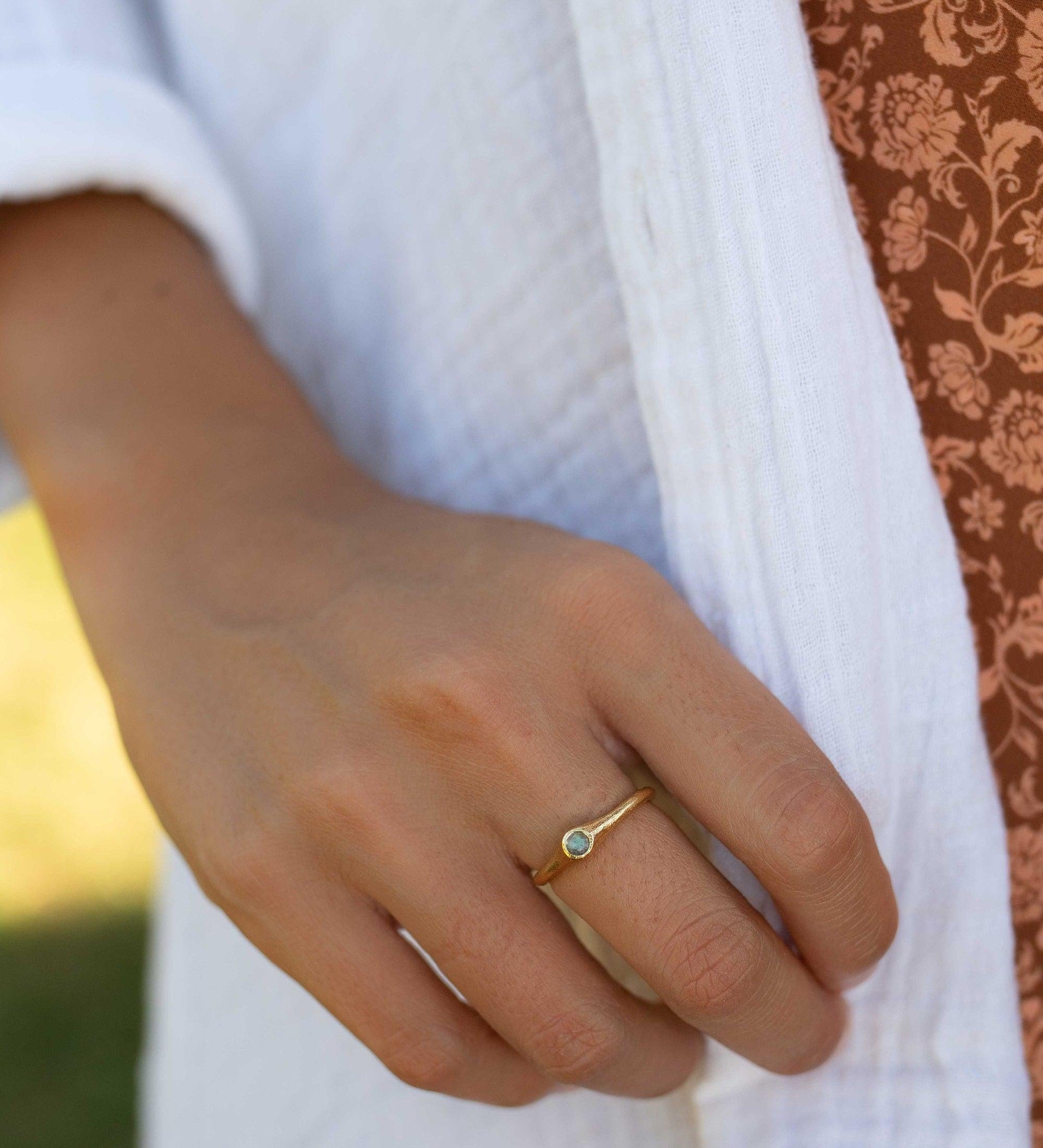 Labradorite Ring~ Gemstone ~ Round~ Stackable~ Natural ~ 18k Gold Plated ~ Jewelry ~ Handmade~February Birthstone ~MR333