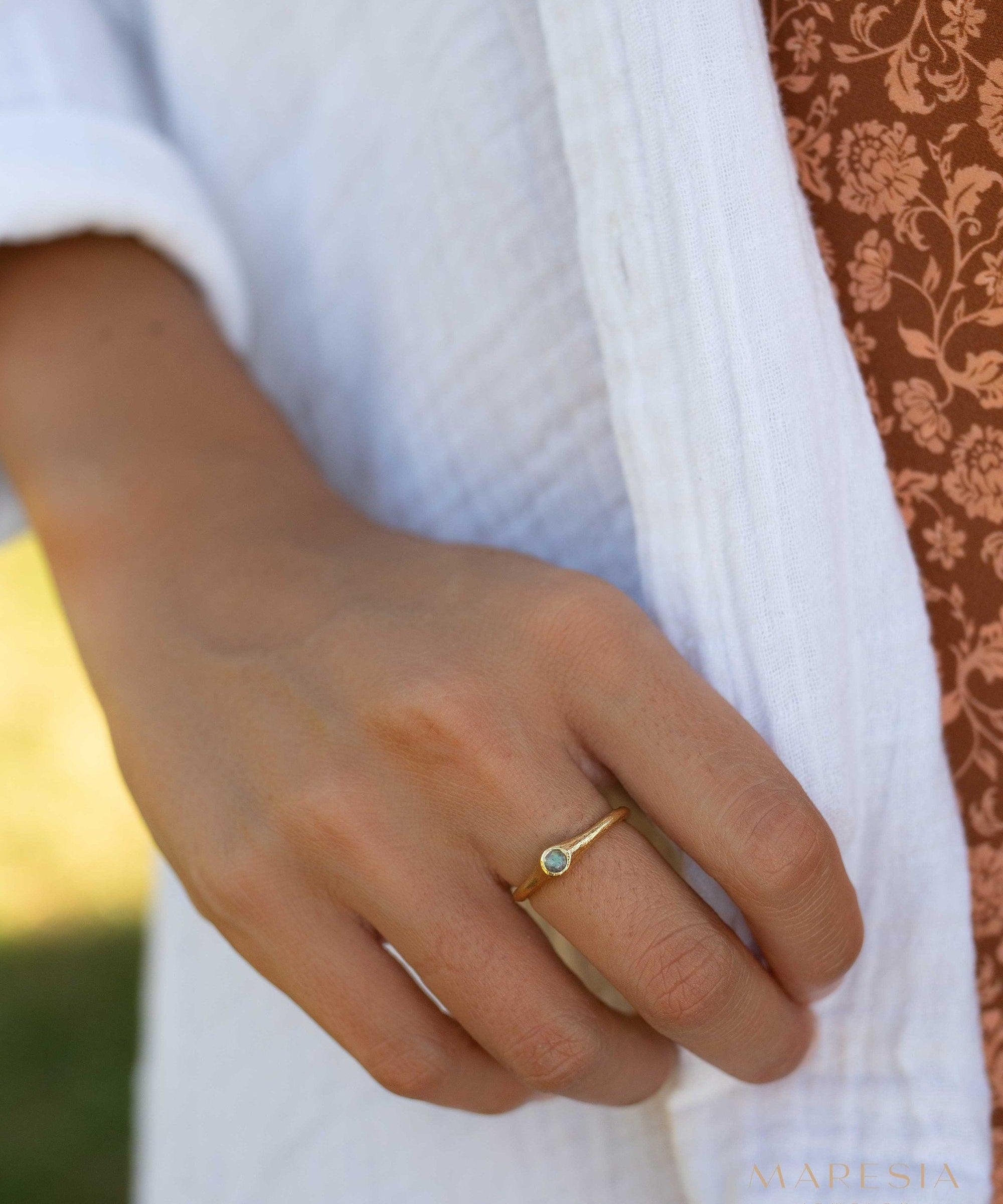 Labradorite Ring~ Gemstone ~ Round~ Stackable~ Natural ~ 18k Gold Plated ~ Jewelry ~ Handmade~February Birthstone ~MR333