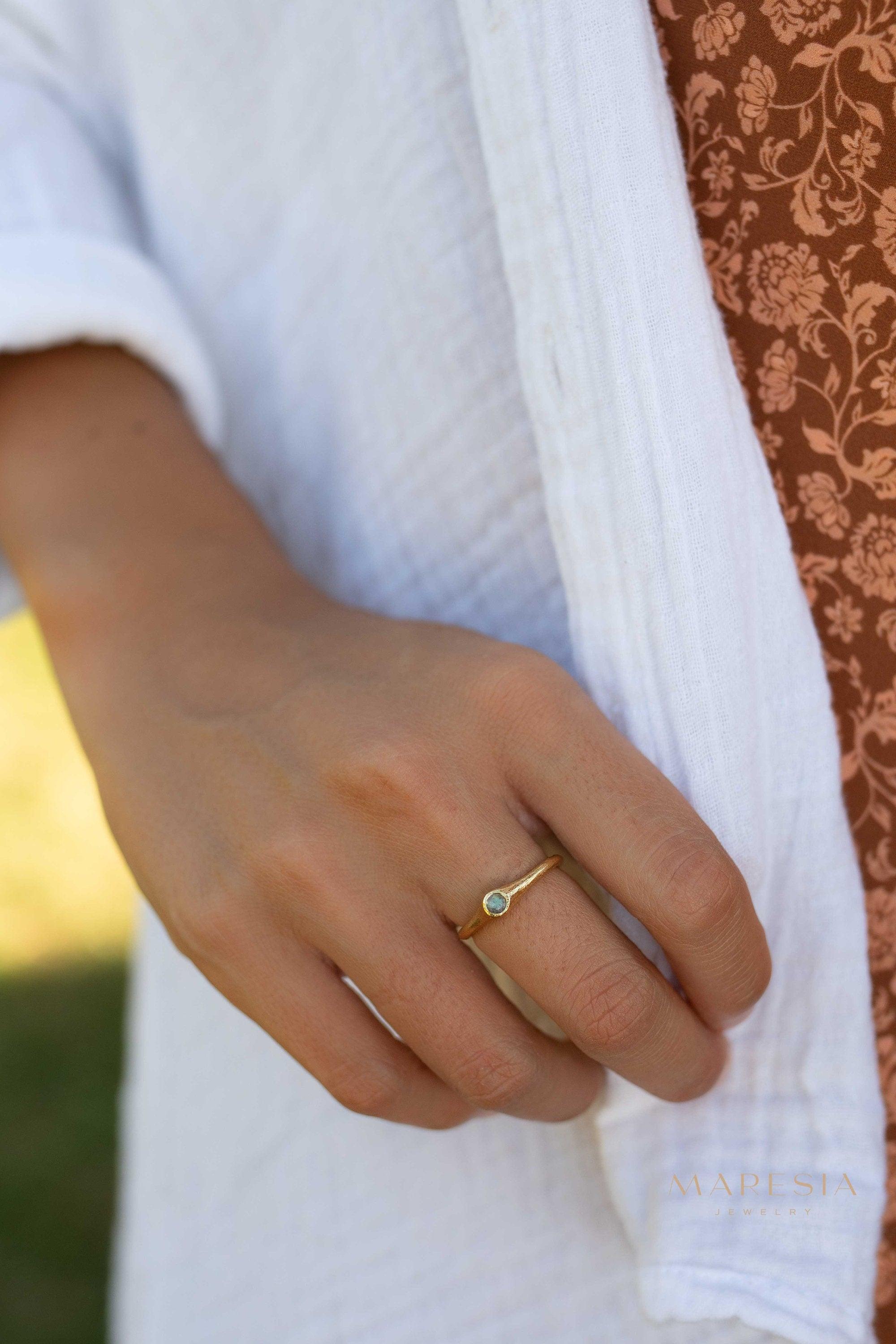 Labradorite Ring~ Gemstone ~ Round~ Stackable~ Natural ~ 18k Gold Plated ~ Jewelry ~ Handmade~February Birthstone ~MR333