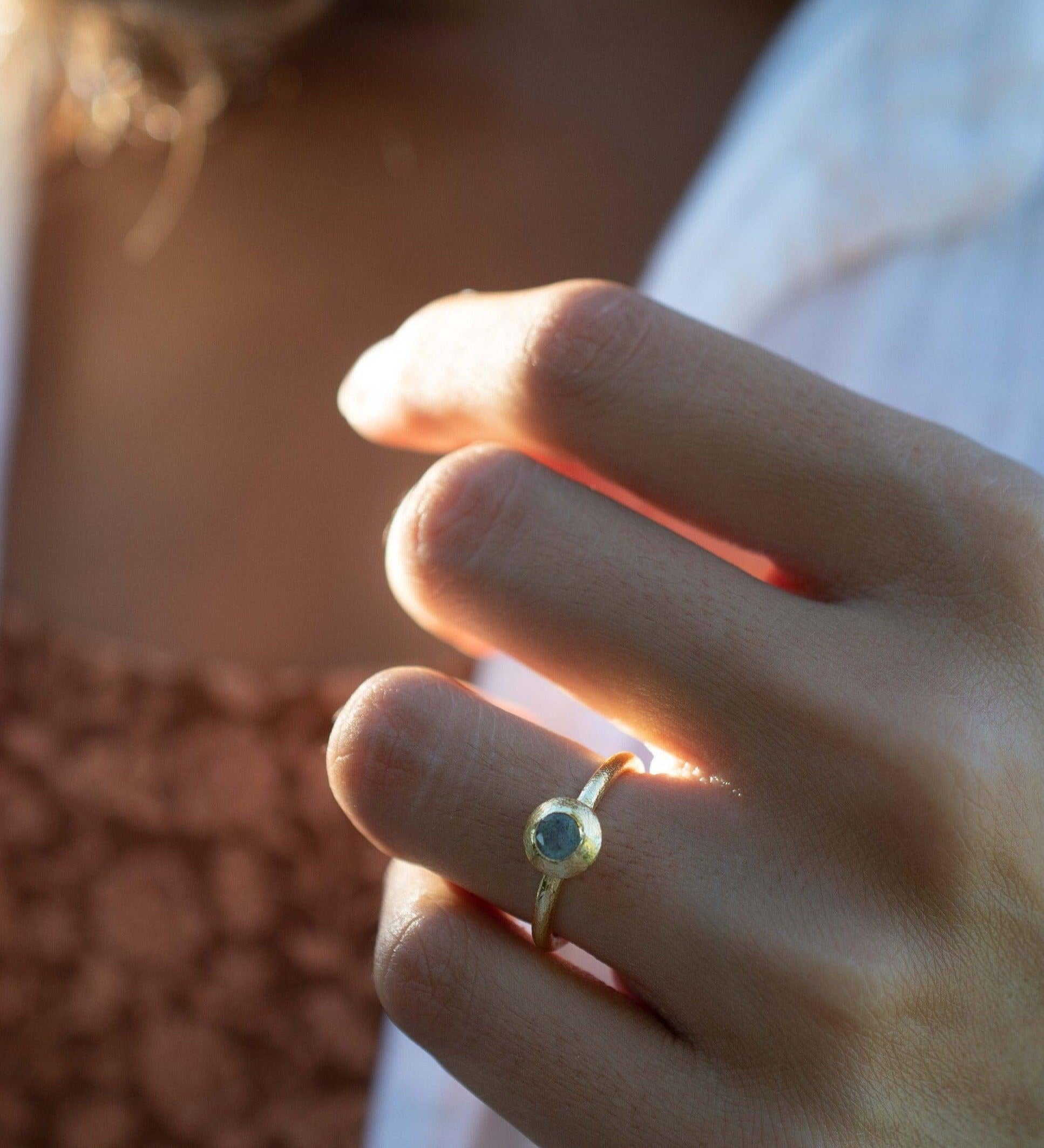 Labradorite Ring~ Gemstone ~ Round~ Stackable~ Natural ~ 18k Gold Plated ~ Jewelry ~ Handmade~February Birthstone ~MR335