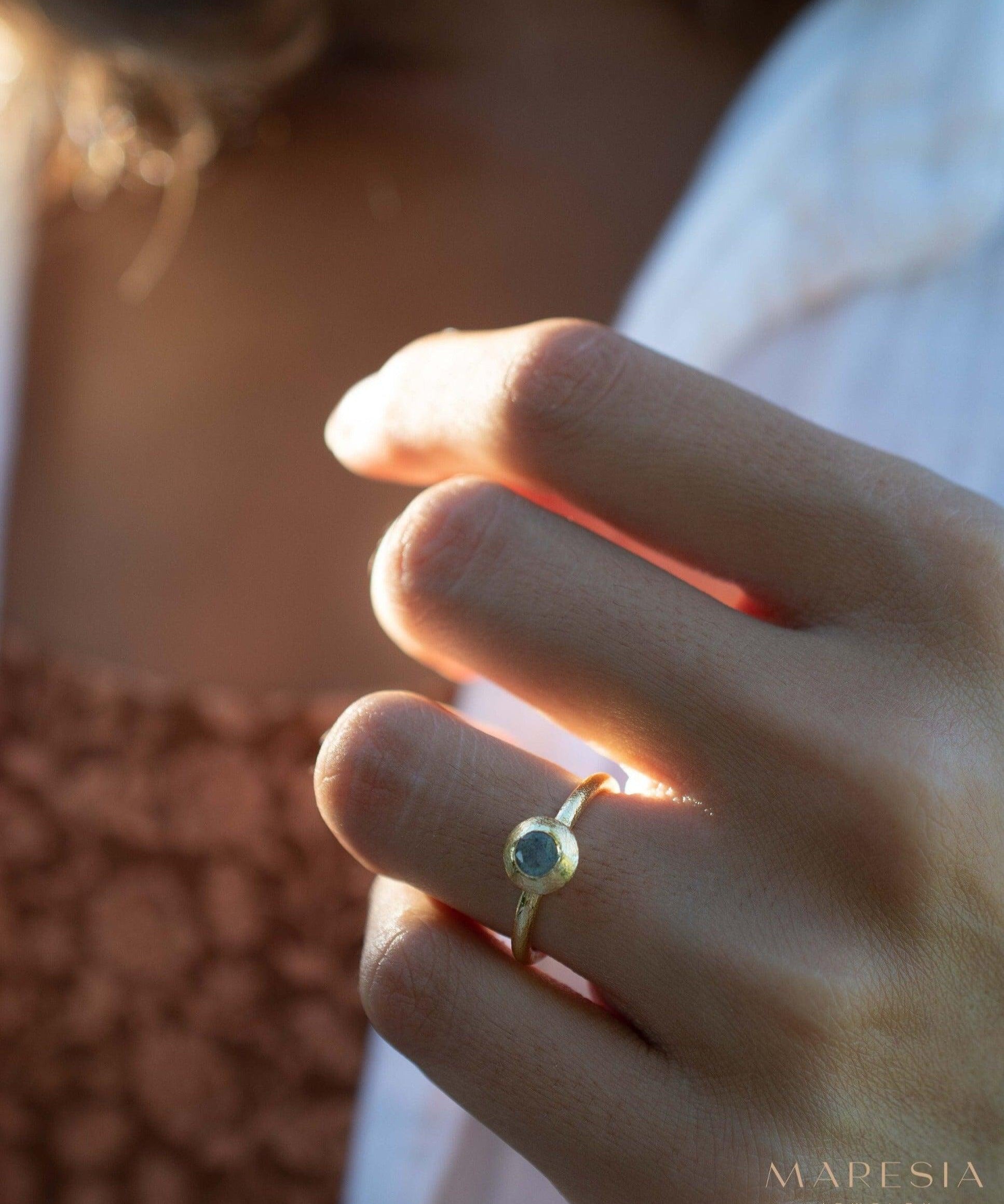 Labradorite Ring~ Gemstone ~ Round~ Stackable~ Natural ~ 18k Gold Plated ~ Jewelry ~ Handmade~February Birthstone ~MR335