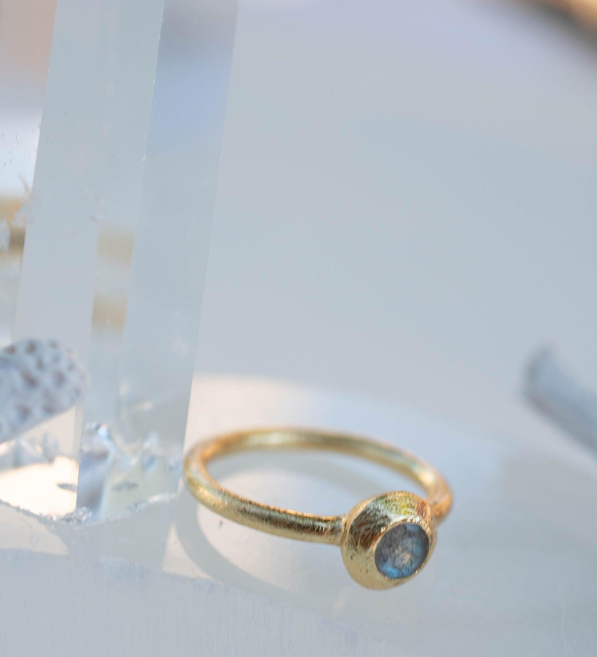 Labradorite Ring~ Gemstone ~ Round~ Stackable~ Natural ~ 18k Gold Plated ~ Jewelry ~ Handmade~February Birthstone ~MR335