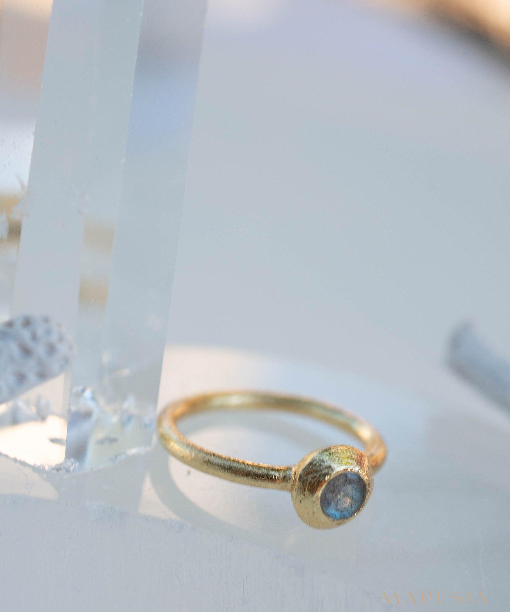 Labradorite Ring~ Gemstone ~ Round~ Stackable~ Natural ~ 18k Gold Plated ~ Jewelry ~ Handmade~February Birthstone ~MR335