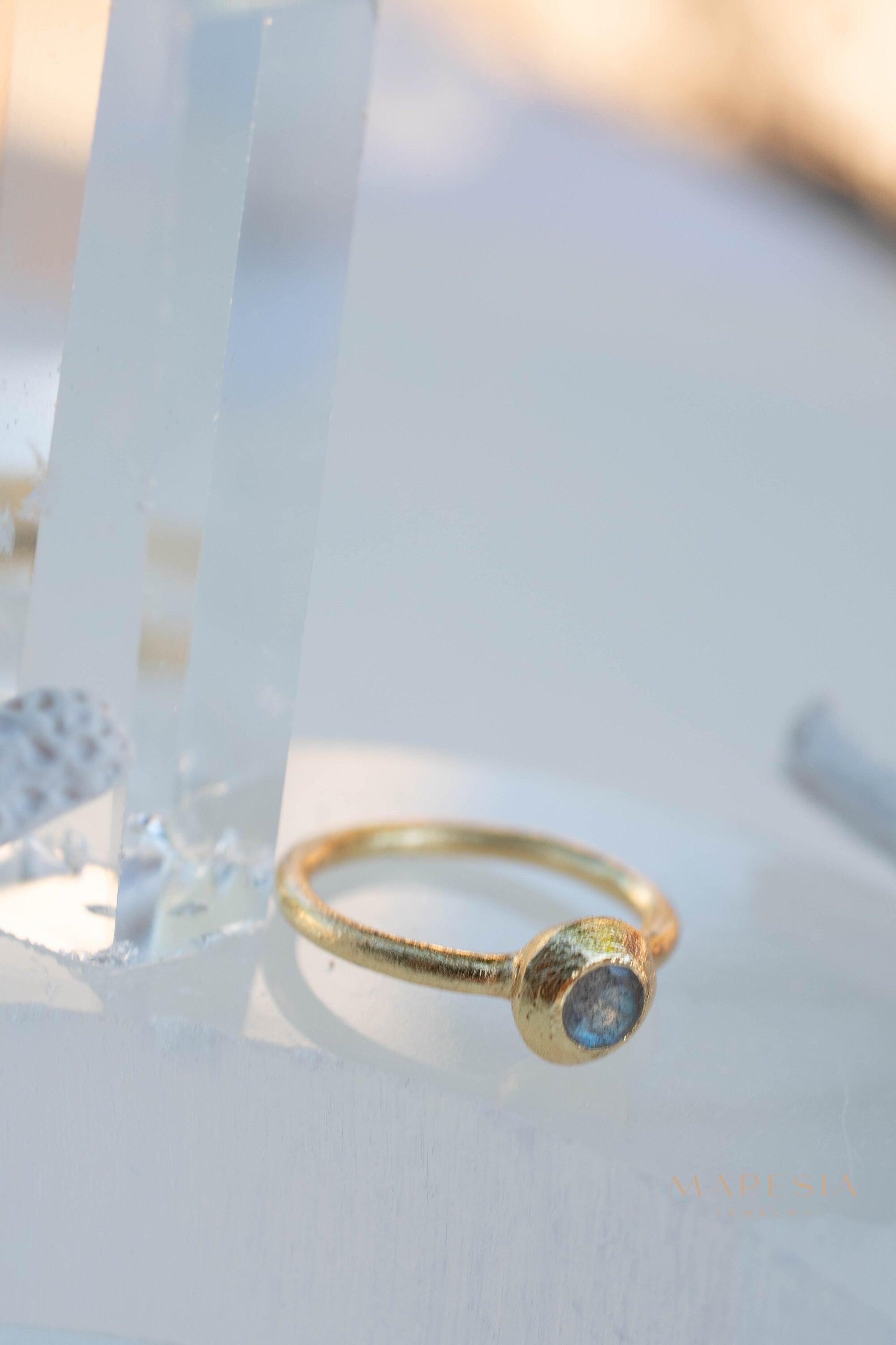 Labradorite Ring~ Gemstone ~ Round~ Stackable~ Natural ~ 18k Gold Plated ~ Jewelry ~ Handmade~February Birthstone ~MR335