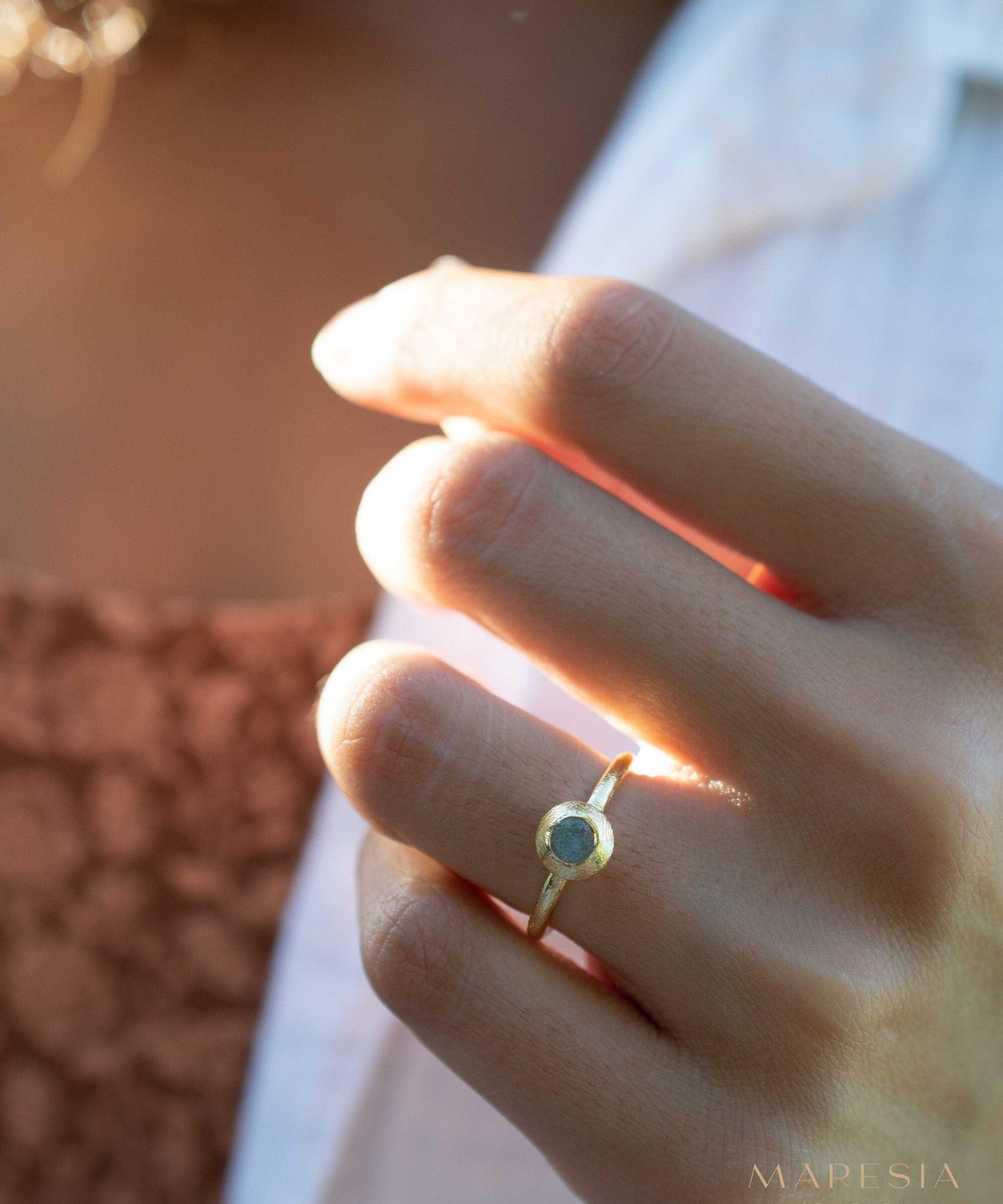 Labradorite Ring~ Gemstone ~ Round~ Stackable~ Natural ~ 18k Gold Plated ~ Jewelry ~ Handmade~February Birthstone ~MR335