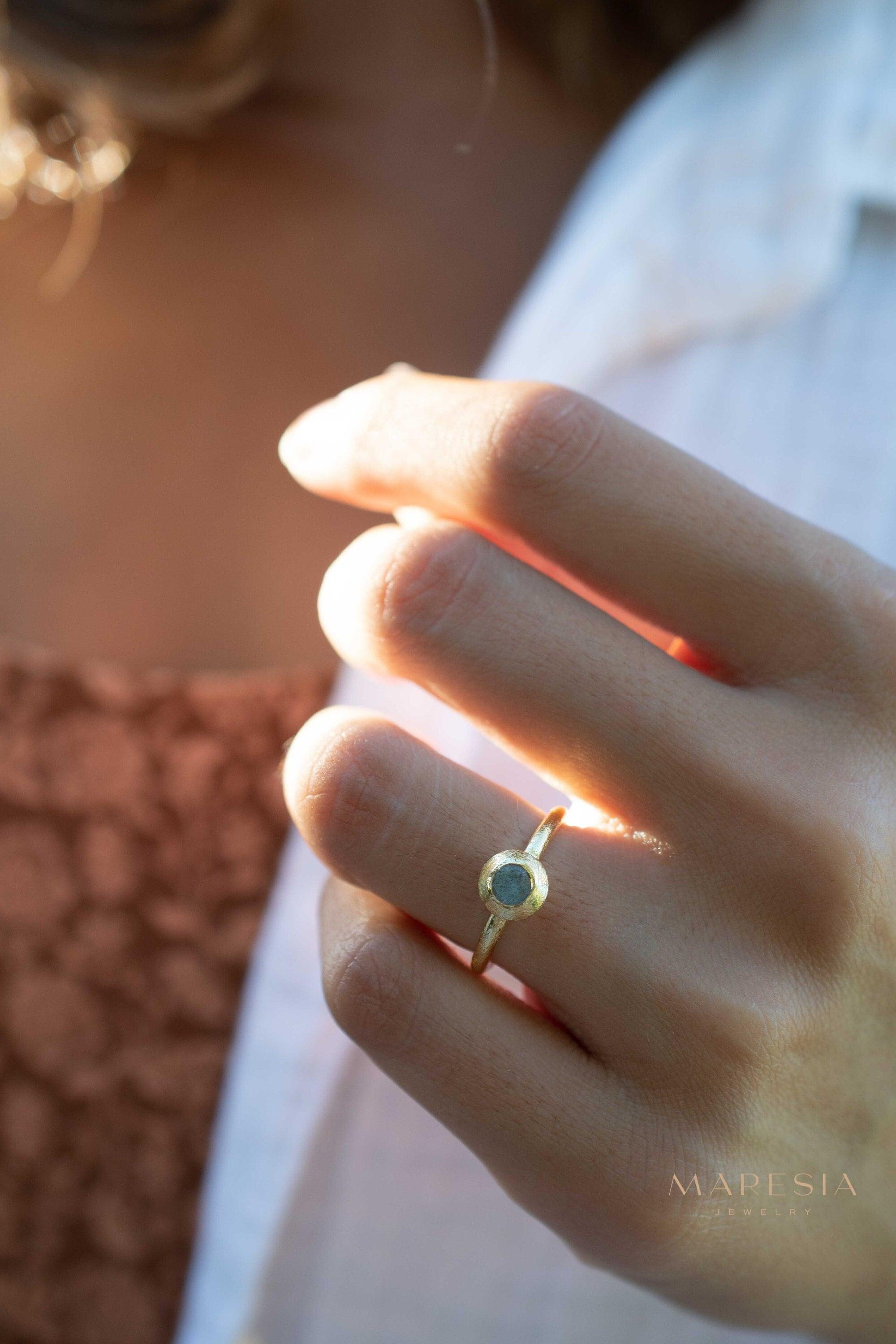Labradorite Ring~ Gemstone ~ Round~ Stackable~ Natural ~ 18k Gold Plated ~ Jewelry ~ Handmade~February Birthstone ~MR335