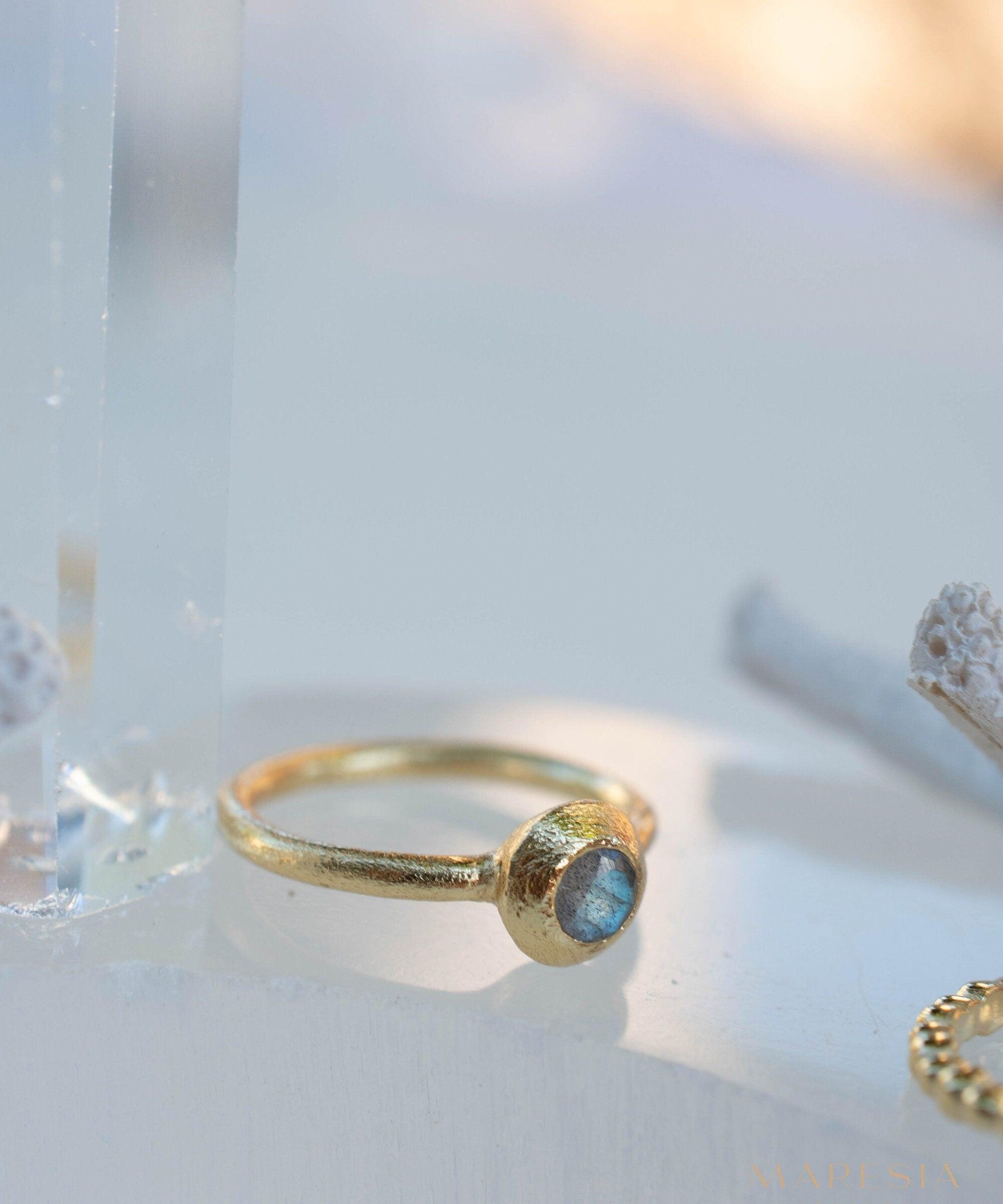 Labradorite Ring~ Gemstone ~ Round~ Stackable~ Natural ~ 18k Gold Plated ~ Jewelry ~ Handmade~February Birthstone ~MR335