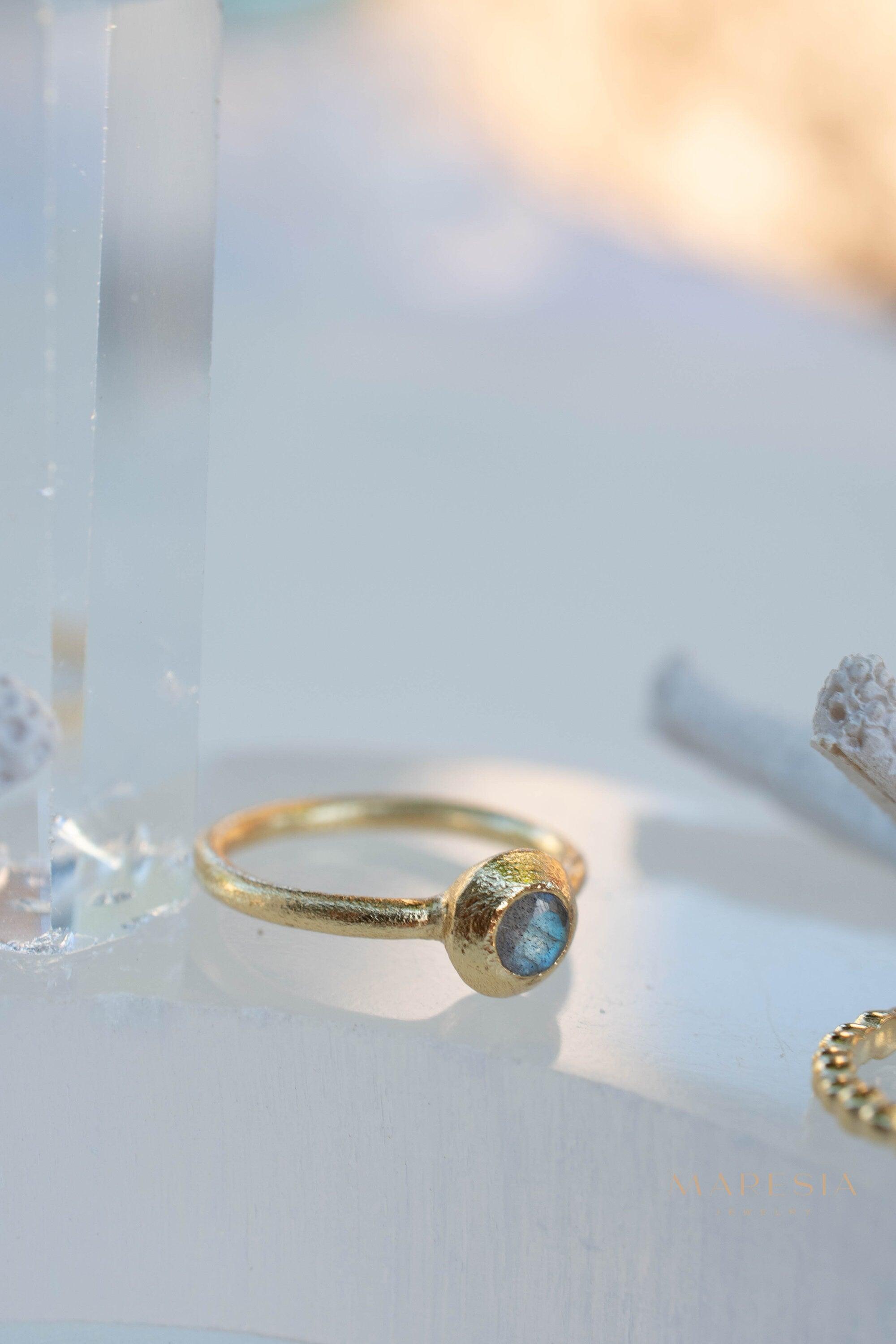 Labradorite Ring~ Gemstone ~ Round~ Stackable~ Natural ~ 18k Gold Plated ~ Jewelry ~ Handmade~February Birthstone ~MR335
