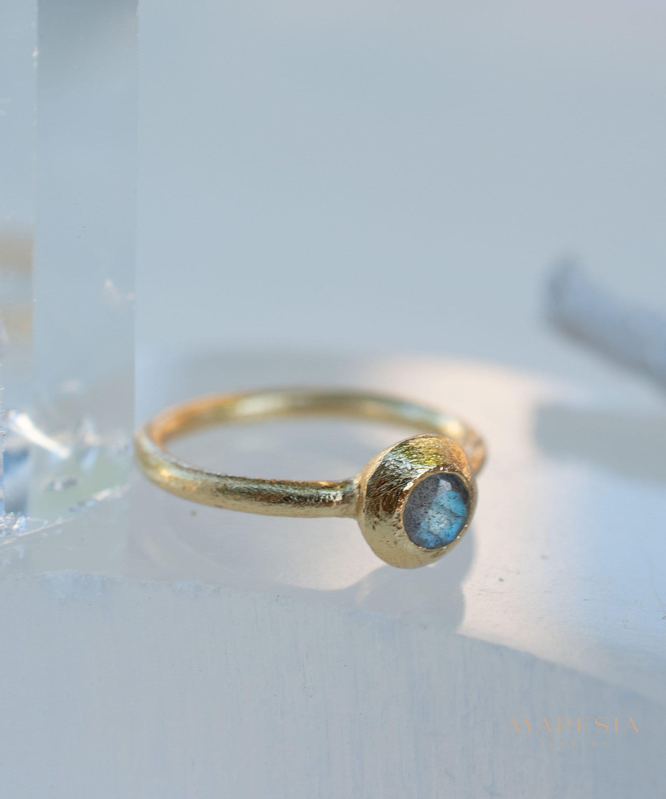Labradorite Ring~ Gemstone ~ Round~ Stackable~ Natural ~ 18k Gold Plated ~ Jewelry ~ Handmade~February Birthstone ~MR335