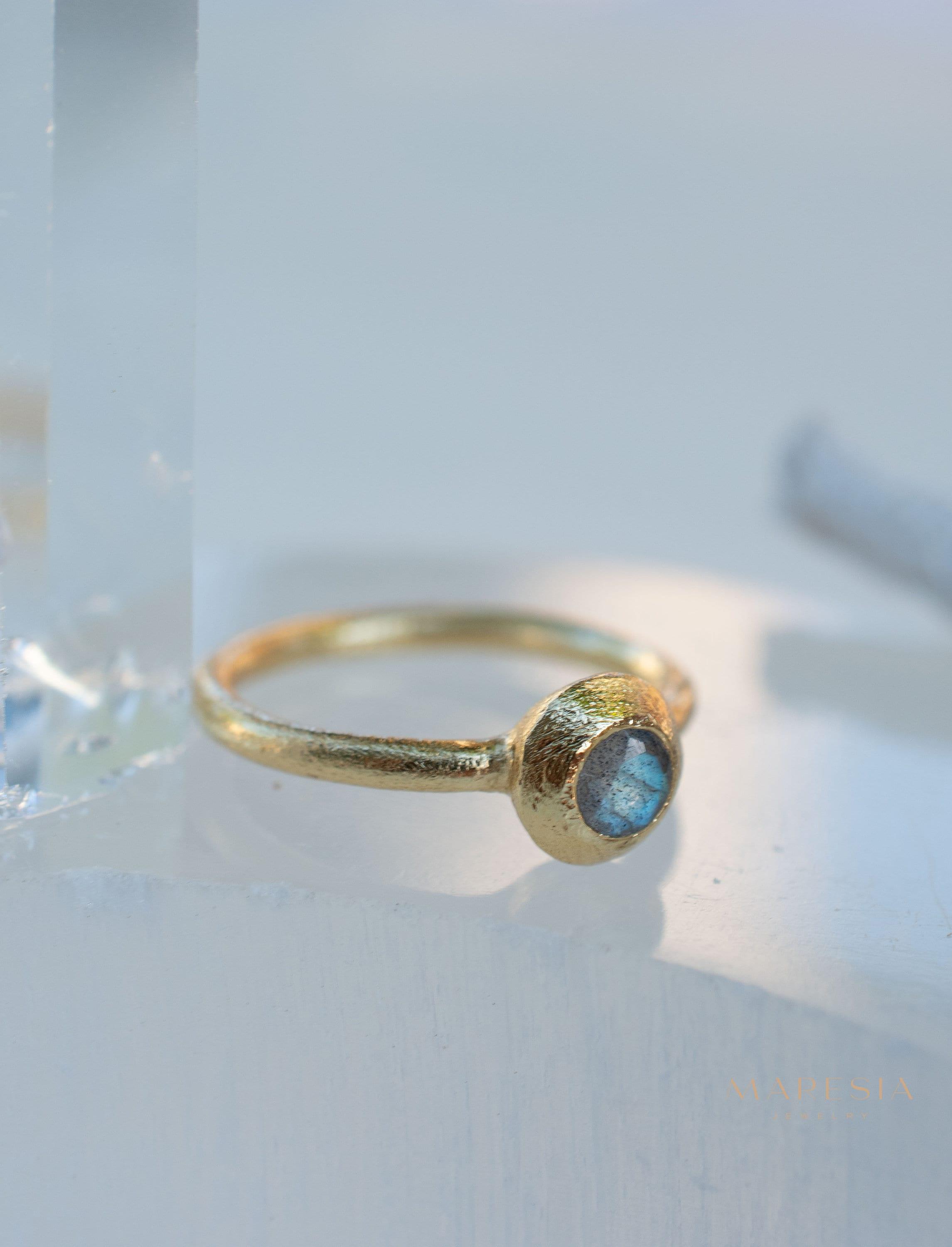 Labradorite Ring~ Gemstone ~ Round~ Stackable~ Natural ~ 18k Gold Plated ~ Jewelry ~ Handmade~February Birthstone ~MR335