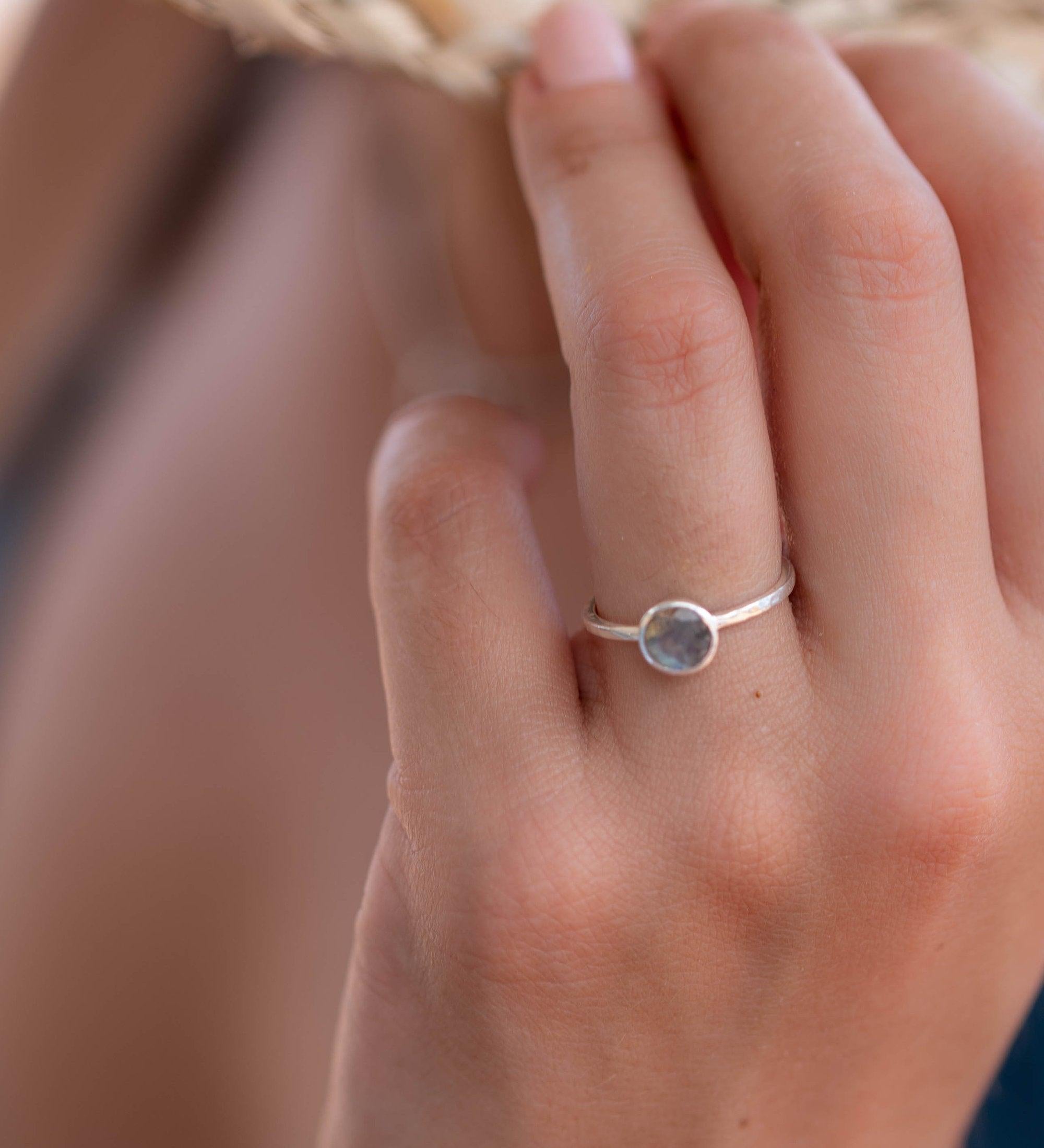 Labradorite Ring ~ Delicate ~ Sterling Silver 925 ~ Handmade ~ Gemstone~Statement ~Everyday~ Hippie~Bohemian~Stackable MR239