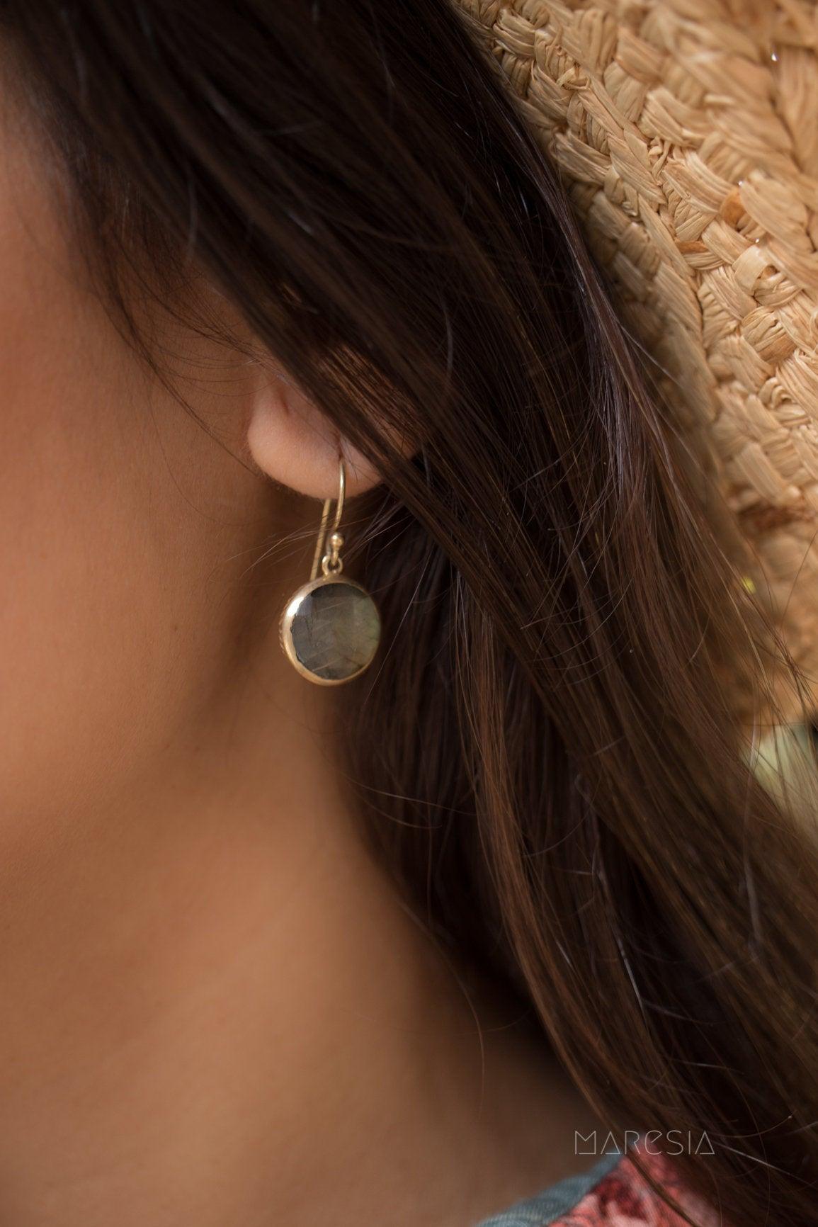 Labradorite Round Earrings ~Gold Vermeil~ ME072 - Maresia Jewelry