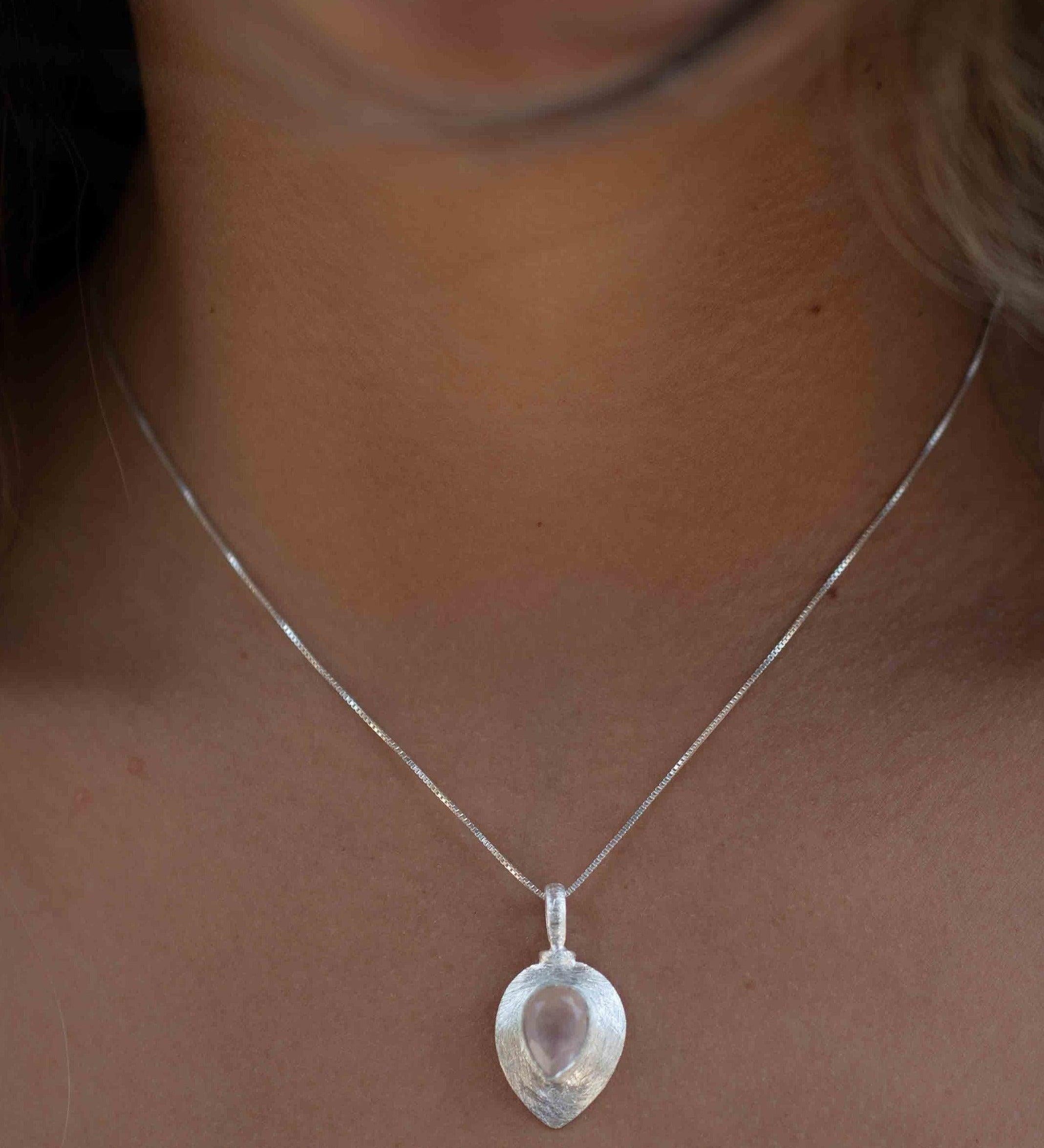 Labradorite, Aqua Chalcedony, Rose Quartz, Moonstone ~ Tear Drop ~ Sterling Silver ~ Charm ~ Layered ~ minimalist ~ delicate MP015