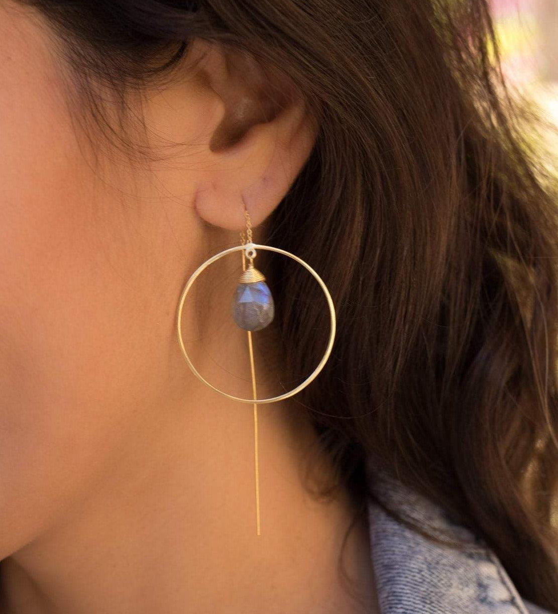 Labradorite Threader Earrings ~ 18k Gold Plated ~ ME103 - Maresia Jewelry