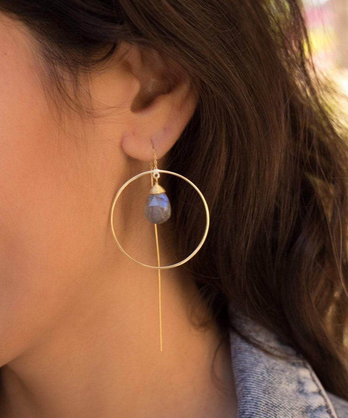 Labradorite Threader Earrings ~ 18k Gold Plated ~ ME103 - Maresia Jewelry