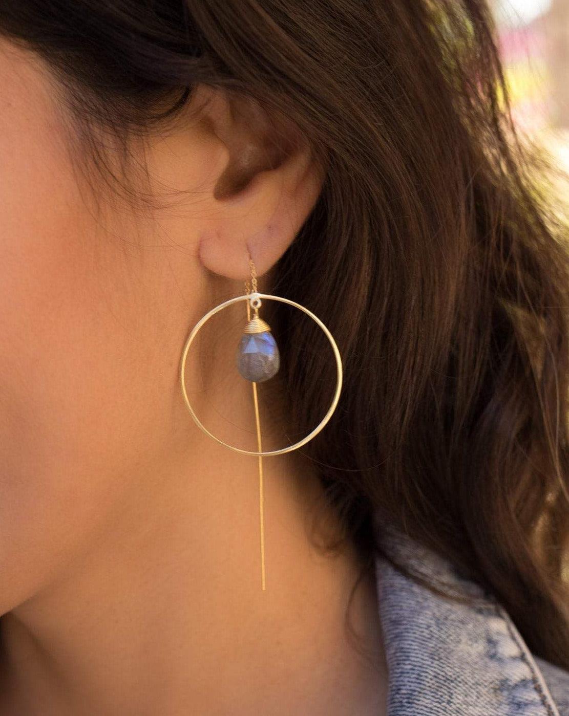 Labradorite Threader Earrings ~ 18k Gold Plated ~ ME103 - Maresia Jewelry