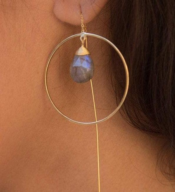 Labradorite Threader Earrings ~ 18k Gold Plated ~ ME103 - Maresia Jewelry