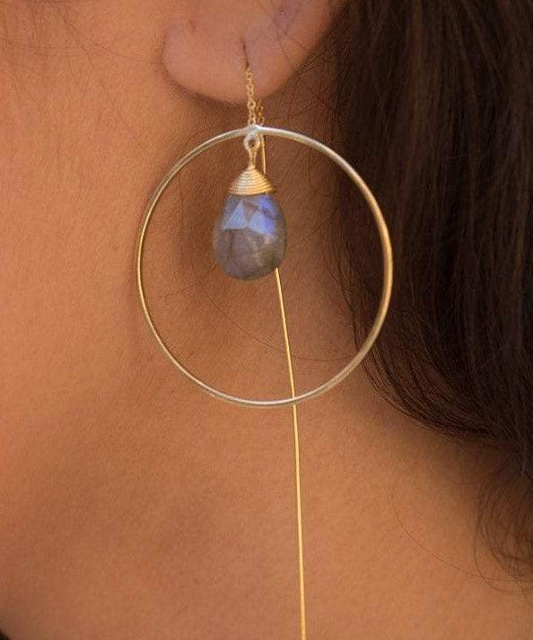 Labradorite Threader Earrings ~ 18k Gold Plated ~ ME103 - Maresia Jewelry