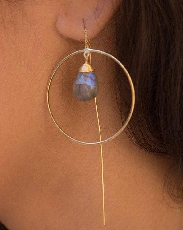 Labradorite Threader Earrings ~ 18k Gold Plated ~ ME103 - Maresia Jewelry