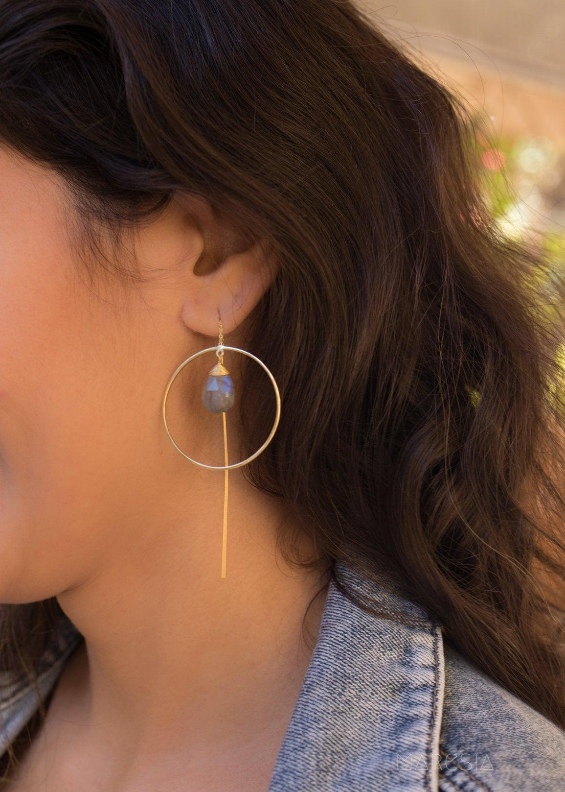 Labradorite Threader Earrings ~ 18k Gold Plated ~ ME103 - Maresia Jewelry