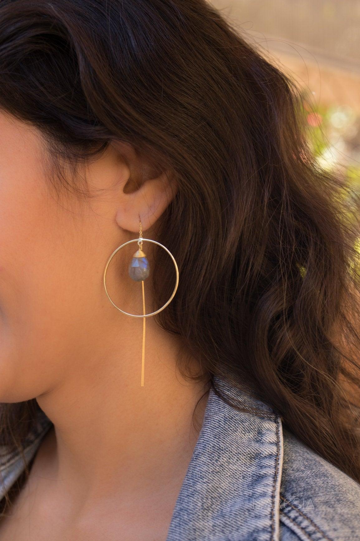 Labradorite Threader Earrings ~ 18k Gold Plated ~ ME103 - Maresia Jewelry