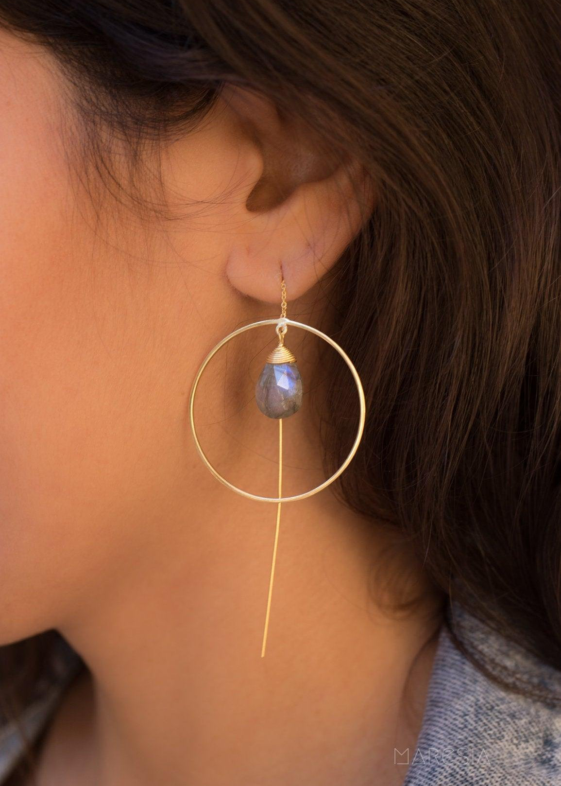 Labradorite Threader Earrings ~ 18k Gold Plated ~ ME103 - Maresia Jewelry