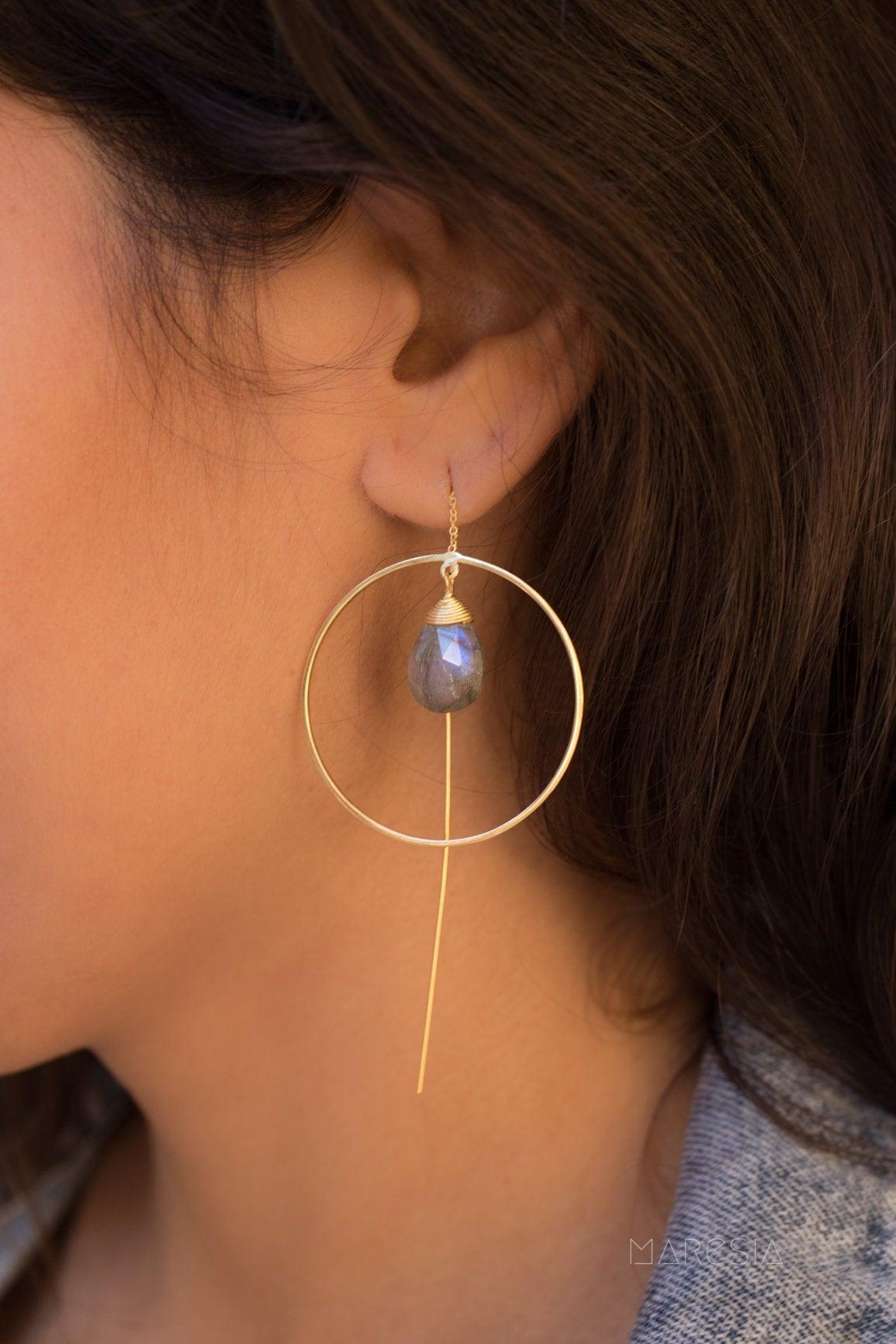 Labradorite Threader Earrings ~ 18k Gold Plated ~ ME103 - Maresia Jewelry
