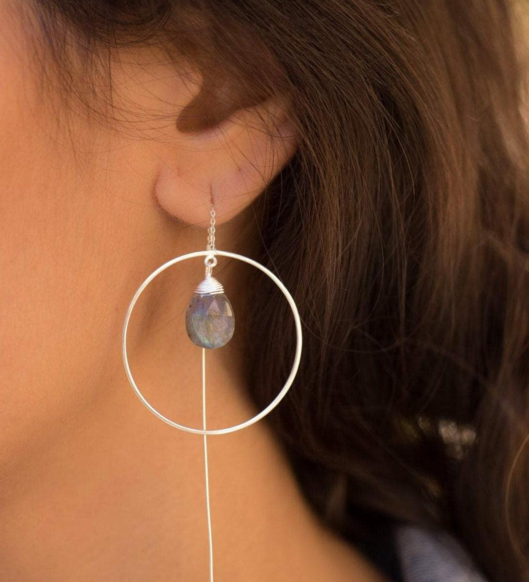 Labradorite Threader Earrings ~ Silver Plated~ ME102 - Maresia Jewelry