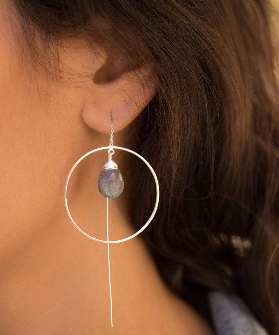 Labradorite Threader Earrings ~ Silver Plated~ ME102 - Maresia Jewelry