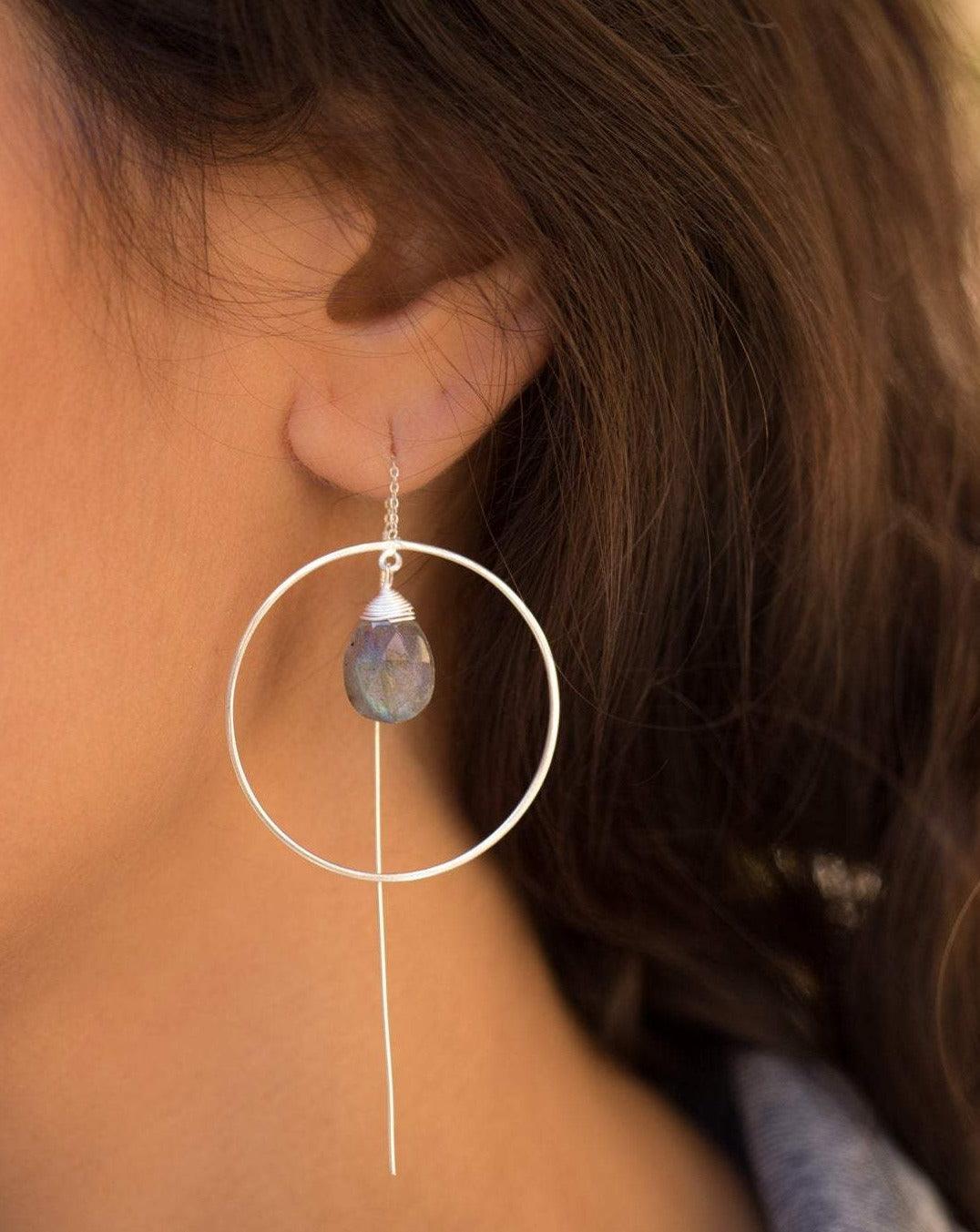 Labradorite Threader Earrings ~ Silver Plated~ ME102 - Maresia Jewelry