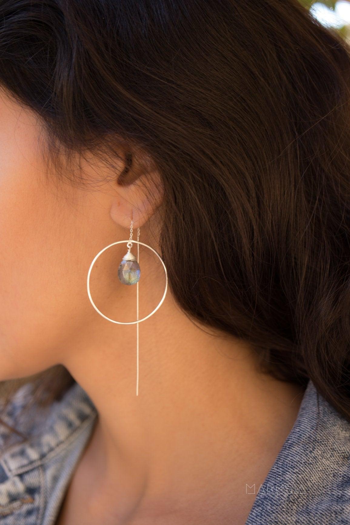 Labradorite Threader Earrings ~ Silver Plated~ ME102 - Maresia Jewelry