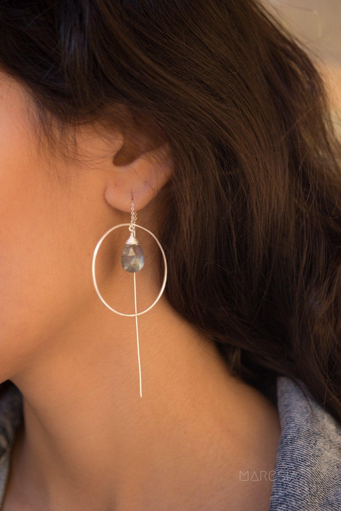 Labradorite Threader Earrings ~ Silver Plated~ ME102 - Maresia Jewelry